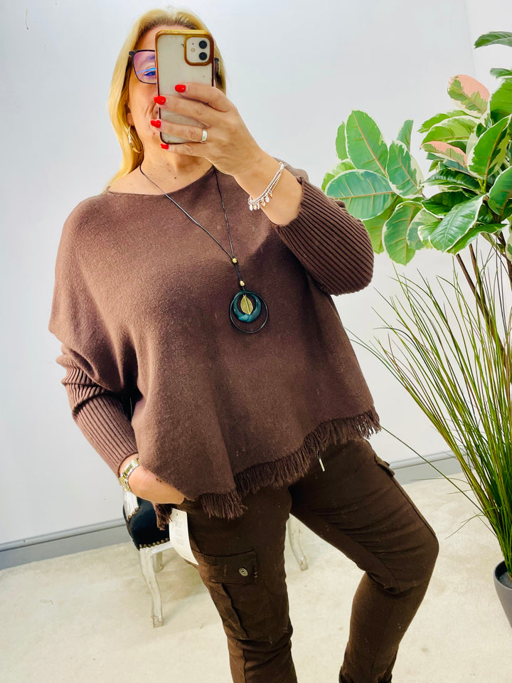 LADIES SOFT KNIT LOOSE FIT JUMPER - 11 COLOURS CHOCOLATE BROWN