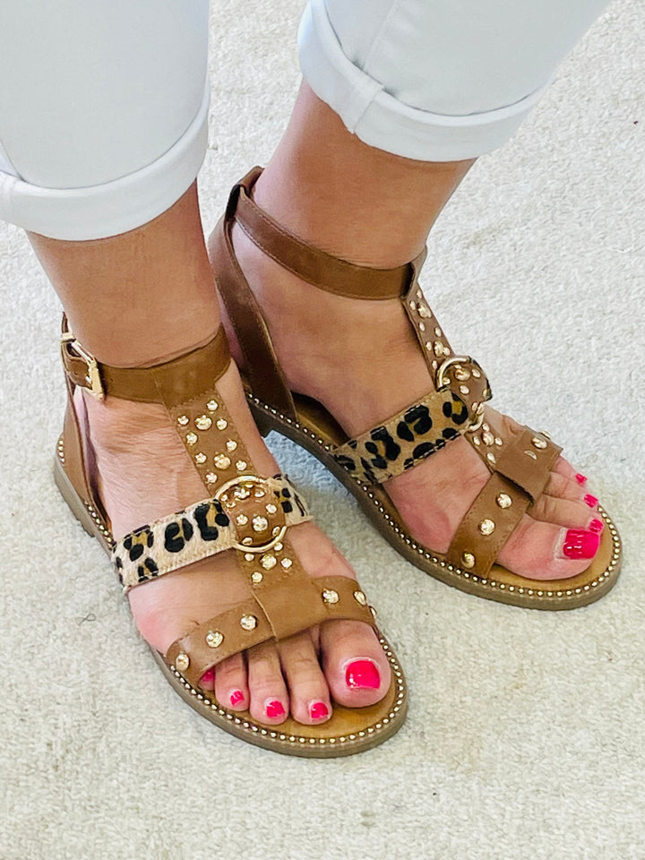 LADIES TAN FLAT SUMMER GLADIATOR SANDALS 