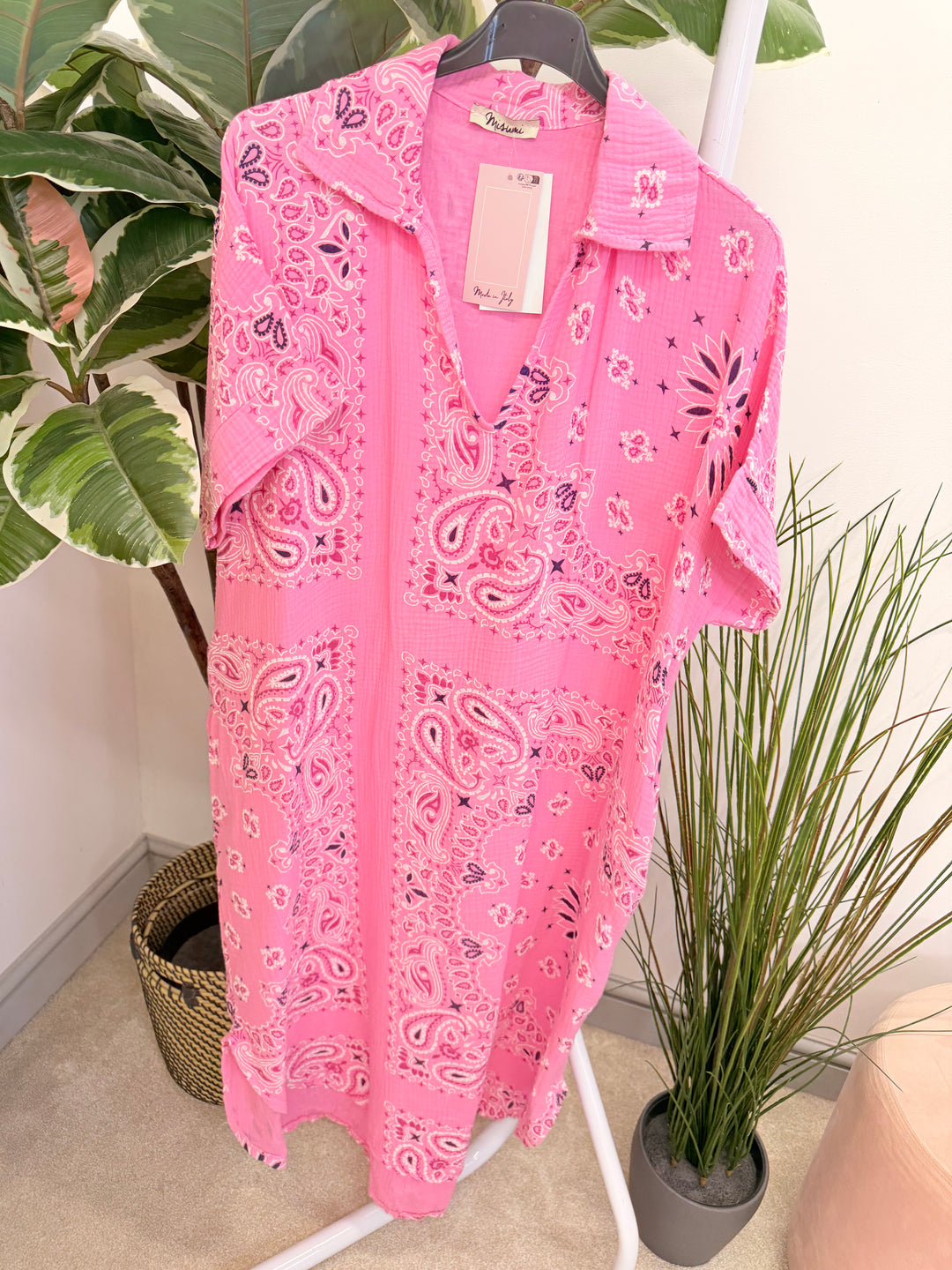 Ladies Cheesecloth Bandana Print Shift Summer Dress - Pink, White, Navy, Lemon & Orange