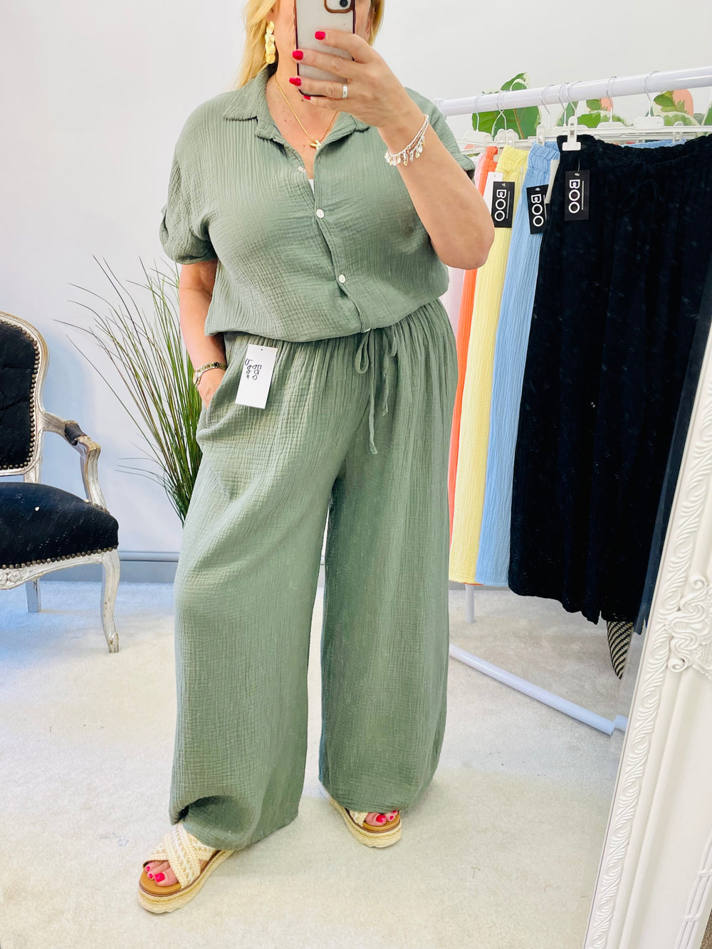 LADIES SUMMER CHEESECLOTH WIDE LEG PALAZZO TROUSERS