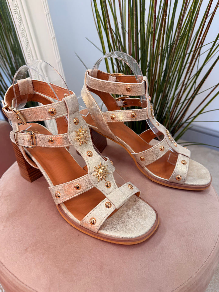 Ladies Fashion Gold Gladiator Block Heel Sandals