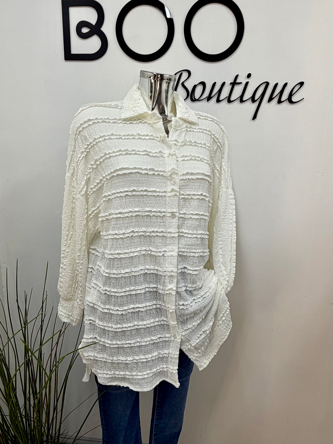 LADIES FRILL SHIRT BLOUSE - WHITE, BEIGE, PINK, LEMON, BLUE & BLACK