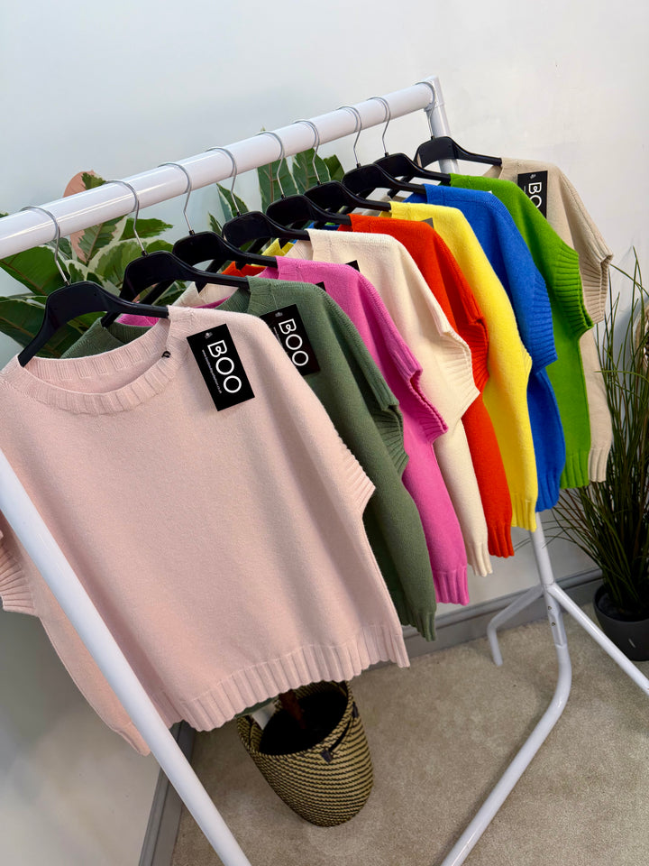 LADIES KNITTED TANK TOP JUMPER - ORANGE, PINK, YELLOW, CREAM, GREEN, KHAKI, BEIGE