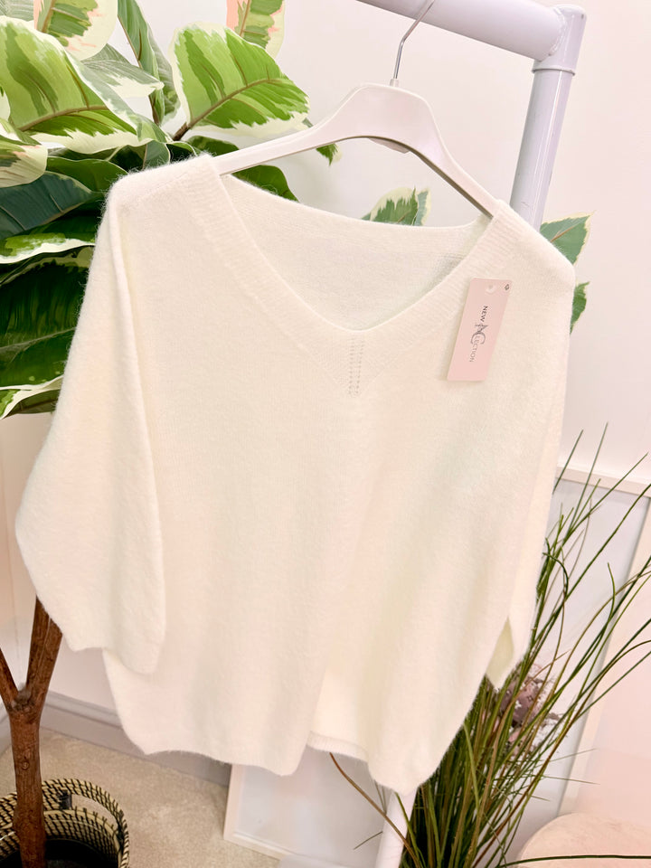 Ladies Fashion Soft Knit Short Sleeve Jumper Top cream