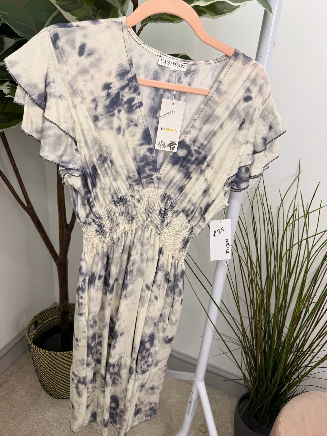 Ladies Tie Dye Summer Day Dress - Pink, Blue, Beige & Green