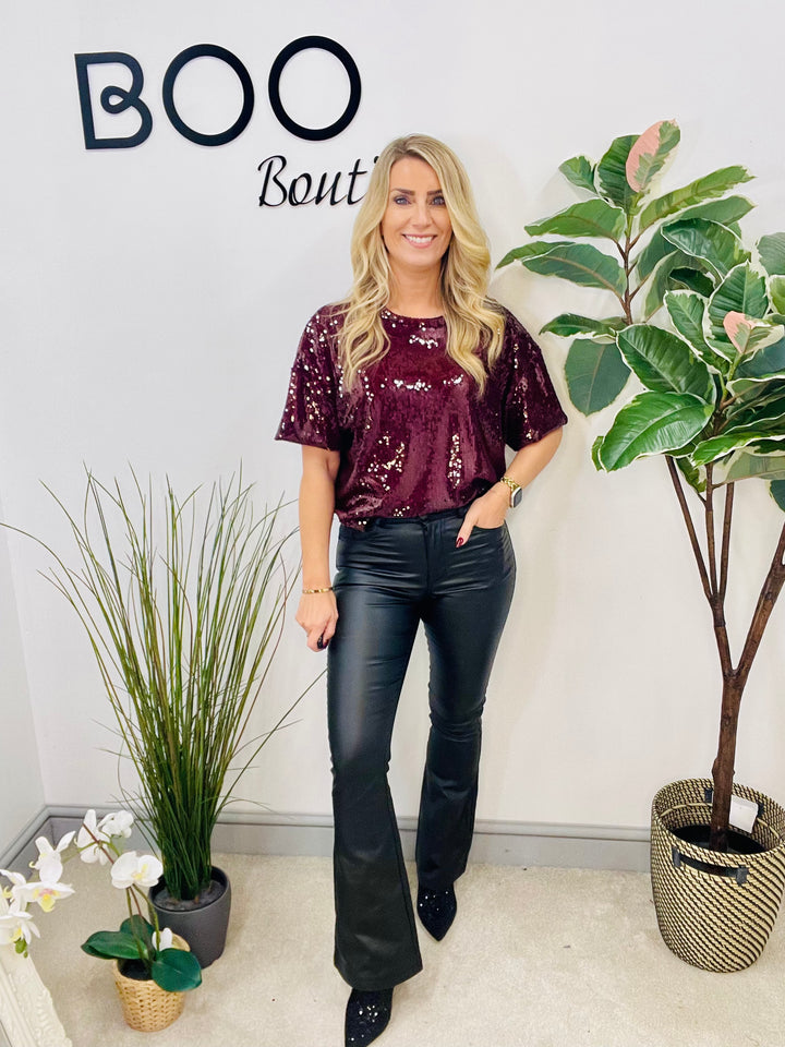 LADIES SEQUIN PARTY TOP - BERRY, BLACK & BROWN