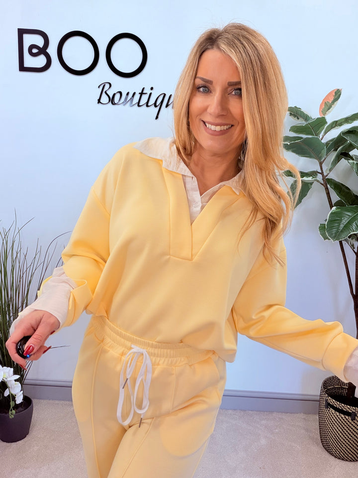 LADIES STRAIGHT LEG TROUSER CO ORD SET - LEMON, PINK, BEIGE, BLUE & BLACK