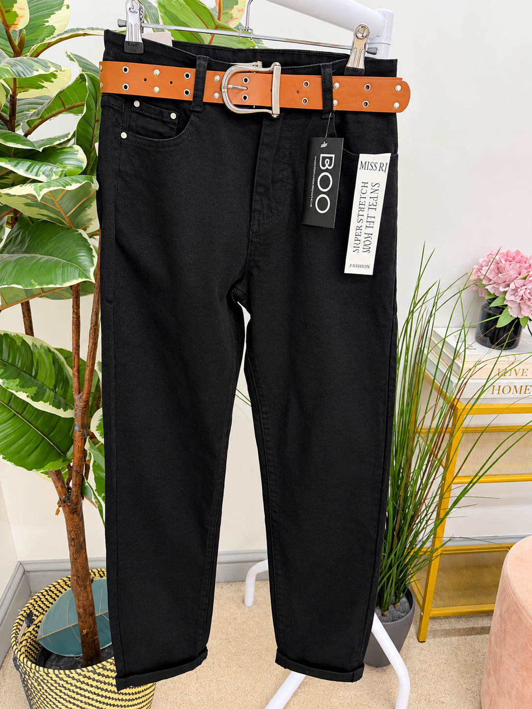 Womens fashion black denim mom fit jeans