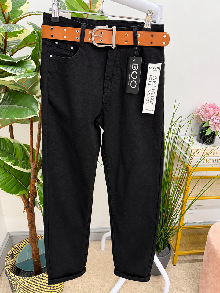 Womens fashion black denim mom fit jeans