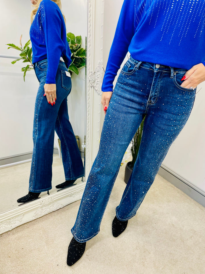 LADIES SPARKLY DIAMANTE STRAIGHT LEG JEANS
