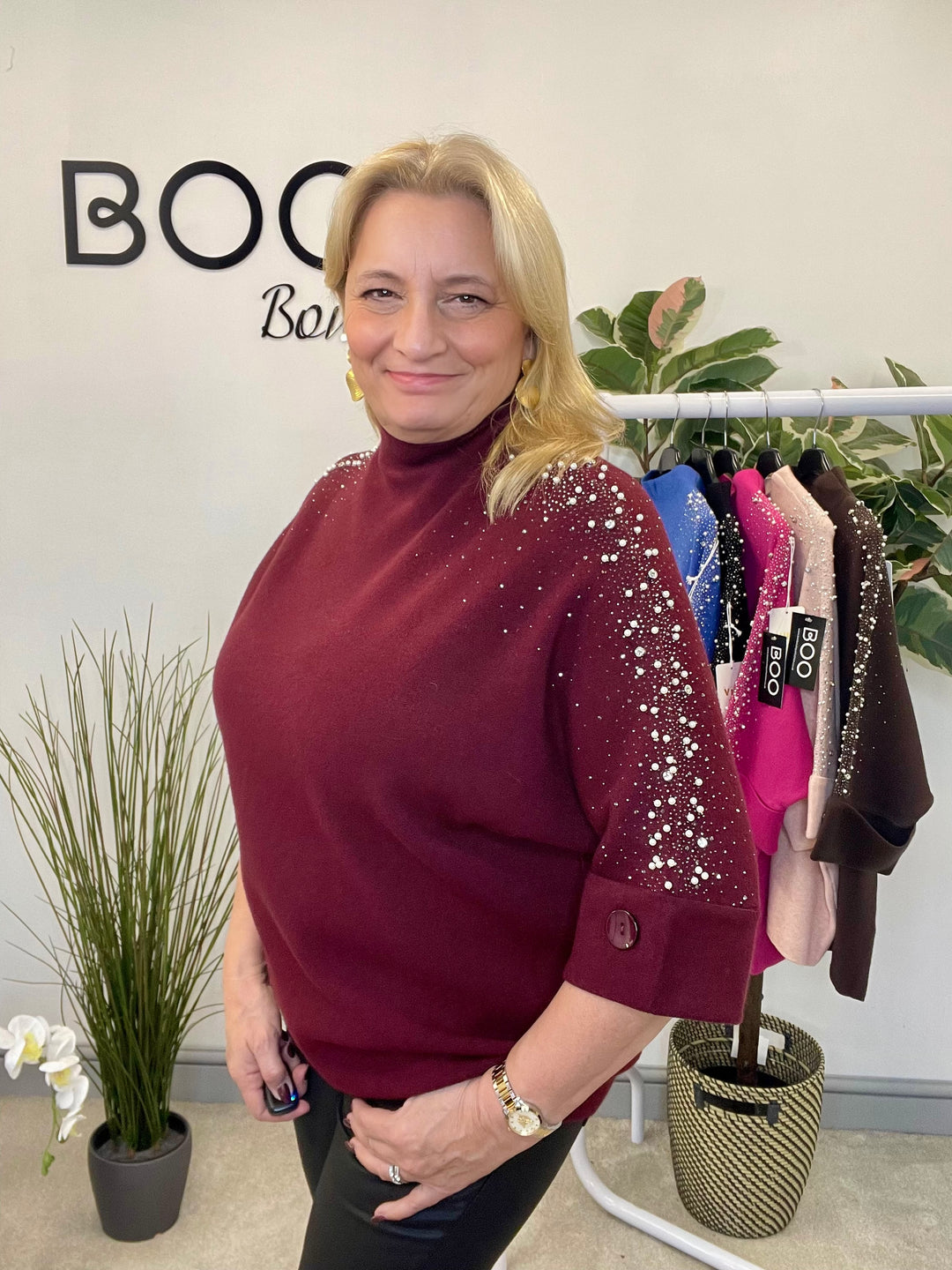 LADIES DIAMANTE SPARKLY JUMPER - FUSCHIA, PINK, BLACK, BERRY, BLUE, BROWN