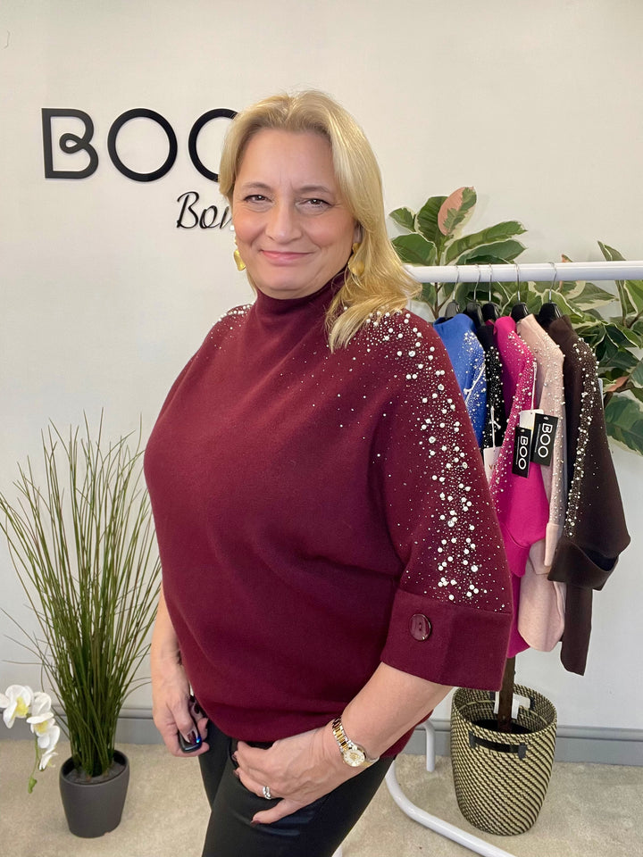 LADIES DIAMANTE SPARKLY JUMPER - FUSCHIA, PINK, BLACK, BERRY, BLUE, BROWN