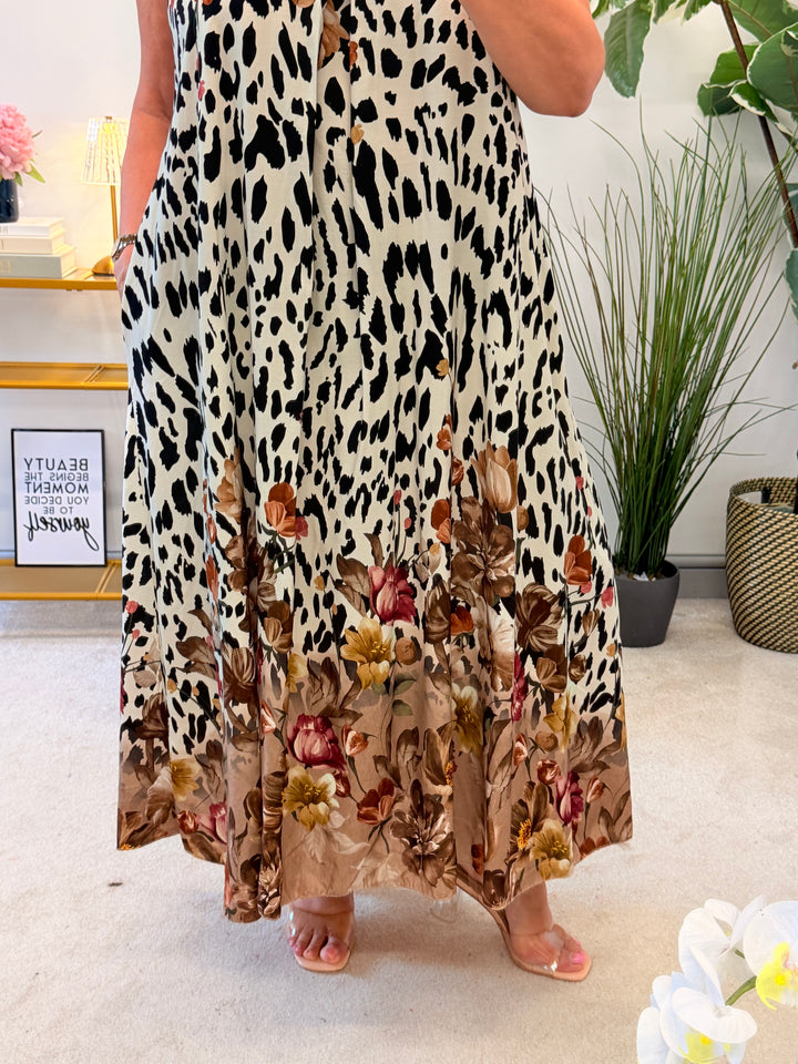 Ladies Animal Print Summer Maxi Dress - Black, White