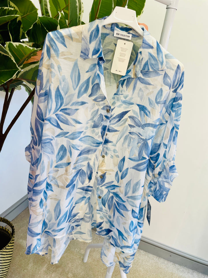 LADIES CHIFFON OVERSIZE LOOSE FIT BLOUSE SHIRT - BLUE, PINK, KHAKI