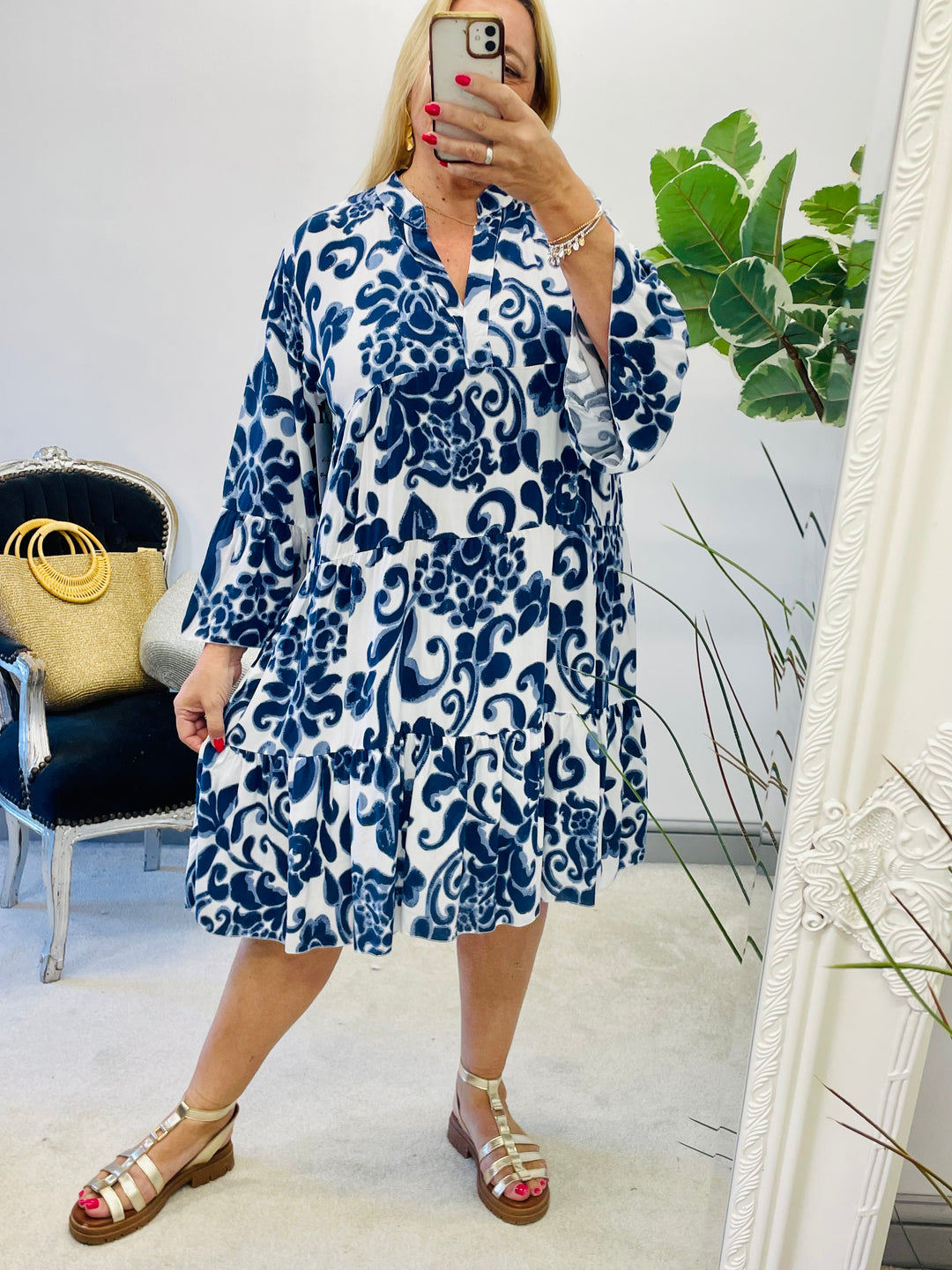 LADIES WOMENS SWING SUMMER COTTON DRESS - NAVY, PINK, KHAKI, BLUE