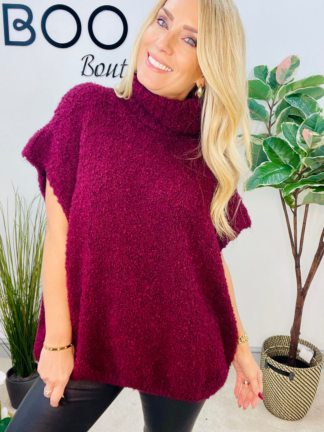 LADIES POPCORN KNIT ROLL NECK JUMPER - WHITE, BLACK, BROWN, BEIGE & BURGUNDY