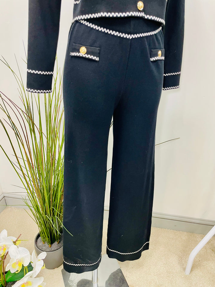 LADIES STRAIGHT LEG TROUSER CO ORD SET - BLACK AND BROWN