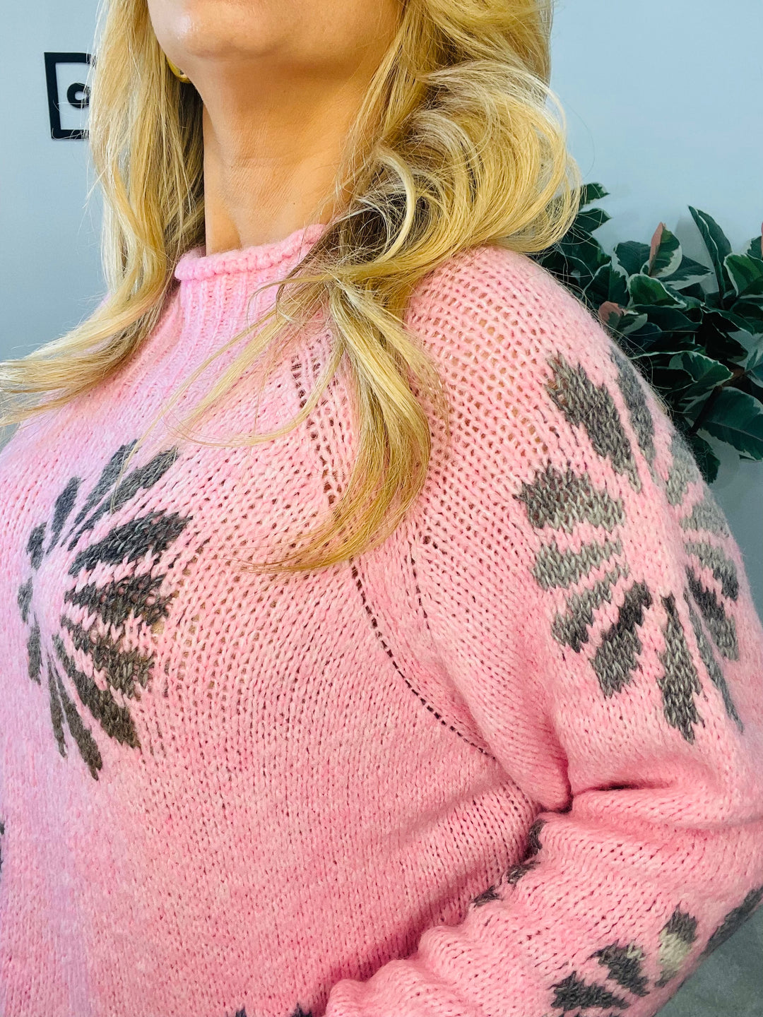 LADIES CONTRAST KNIT JUMPER - PINK, KHAKI & BEIGE