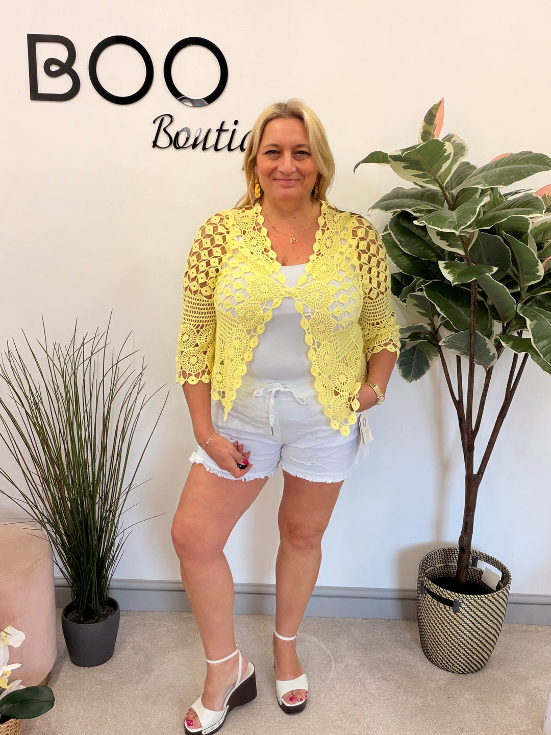 Ladies Fashion Crochet Bolero Cardigan - White, Peach, Blue, Pink, Lemon