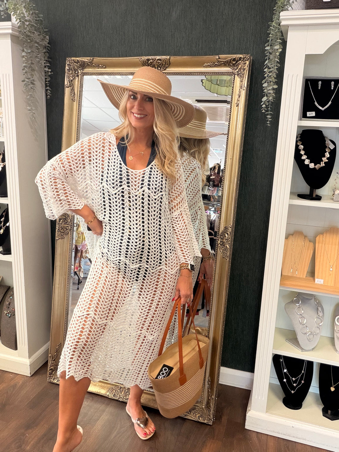 Ladies White Crochet Beach Swimwear Cover Up Dress