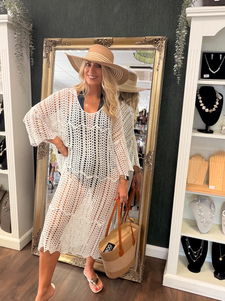 Ladies White Crochet Beach Swimwear Cover Up Dress