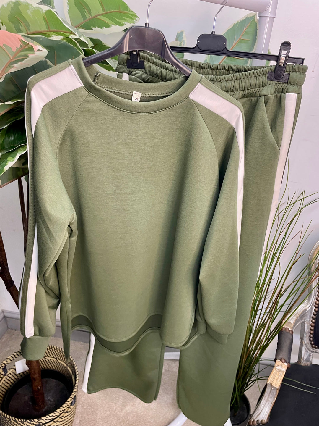 LADIES SPORTS LUXE STRIPE TROUSER CO ORD SET - BLACK, NAVY, KHAKI, MOCHA, BROWN