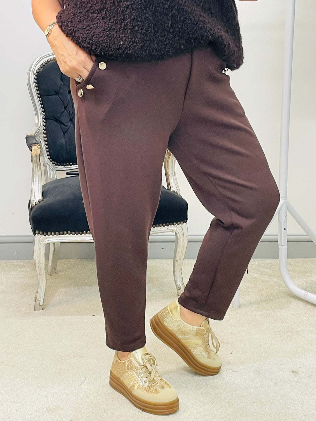 LADIES SCUBA ANKLE GRAZER TROUSERS - BLACK & BROWN