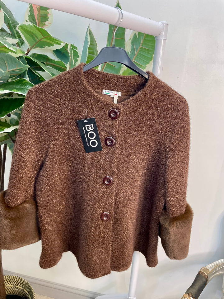 LADIES BOLERO FAUX FUR CARDIGAN JACKET - BLACK, CREAM, CAMEL, KHAKI & BROWN