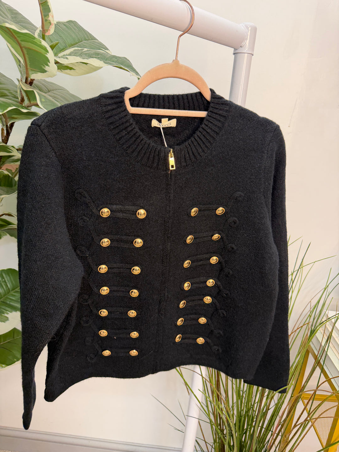 The TERI military knitted zip up cardigan - black and brown