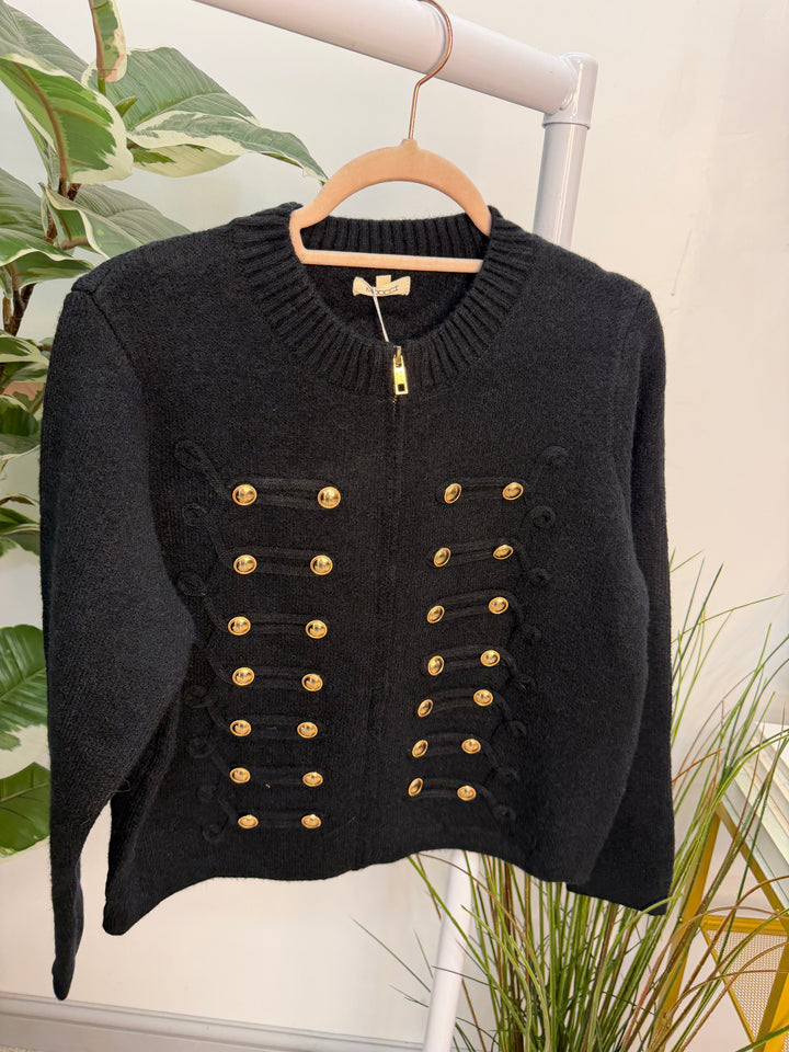 The TERI military knitted zip up cardigan - black and brown
