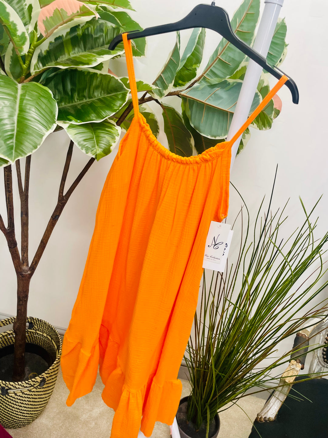 LADIES CHEESECLOTH SUMMER CAMI DAY DRESS ORANGE