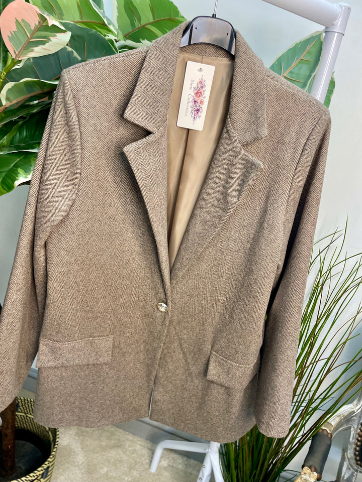 LADIES HERRINGBONE FASHION BLAZER - PLUM, GREY, BEIGE & BROWN