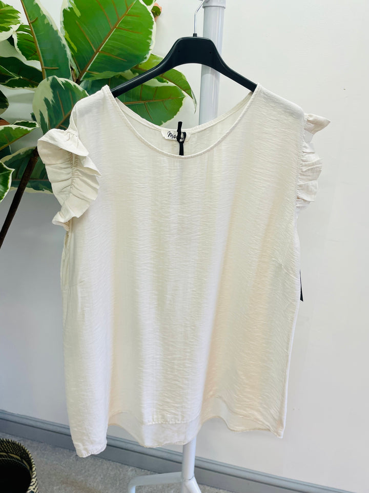 LADIES WOMENS BEIGE CASUAL CAP SLEEVE TOP 