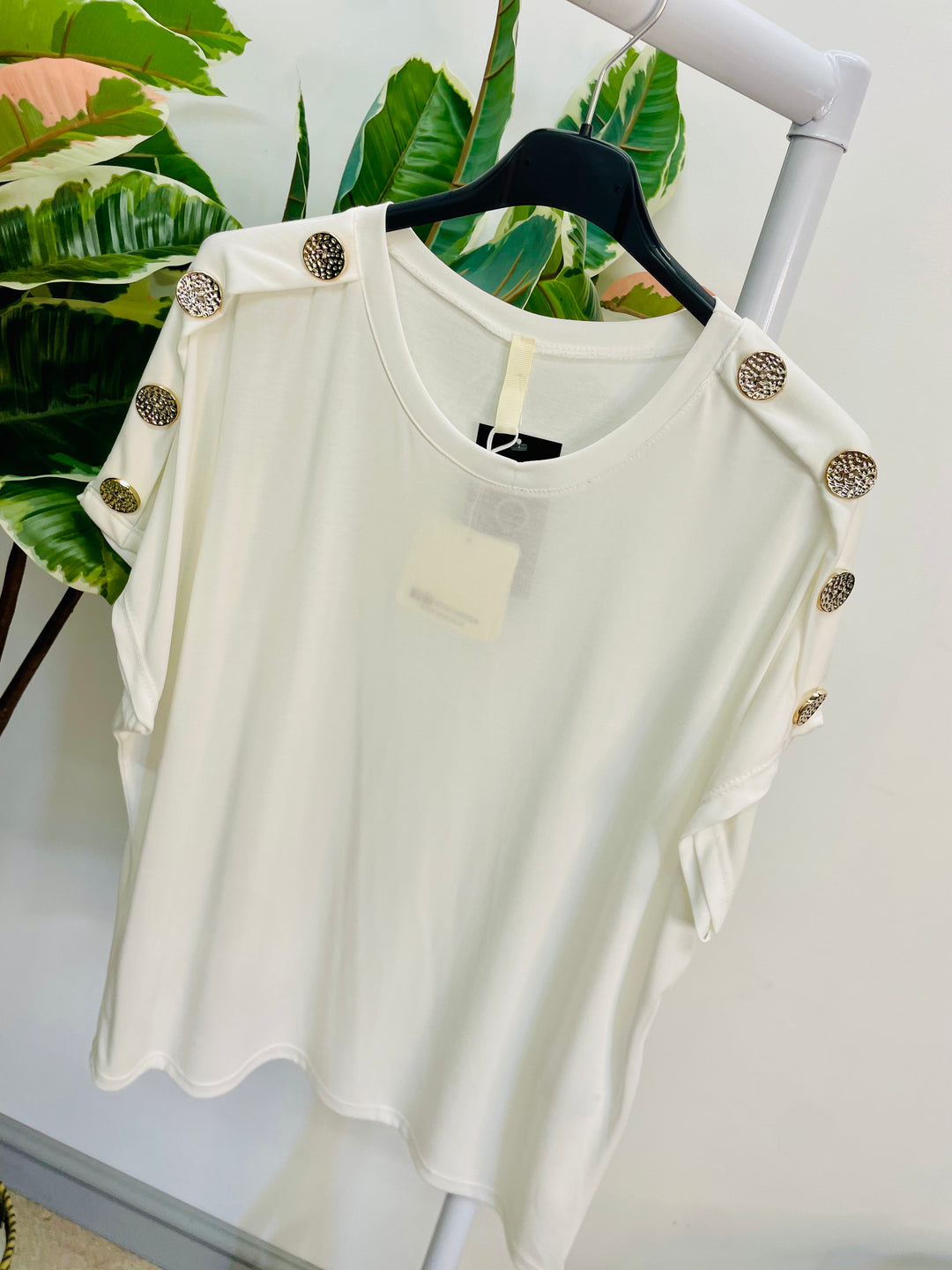 LADIES CASUAL STRETCH GOLD BUTTON T SHIRT - PINK, NAVY, WHITE, BLACK, KHAKI