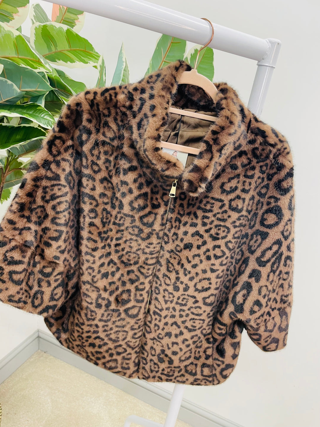 LADIES LUXURY FAUX FUR CAPE JACKET - BROWN, MINK, CREAM LEOPARD