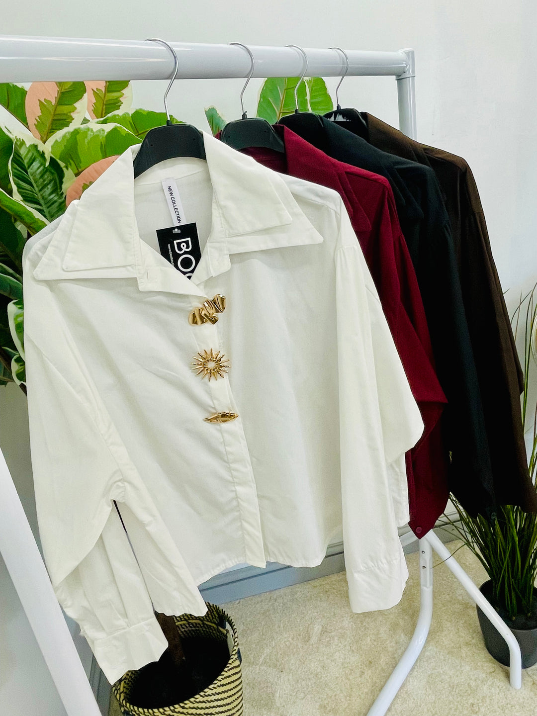 LADIES COTTON CROPPED SHIRT BLOUSE - WHITE, WINE, BROWN & BLACK