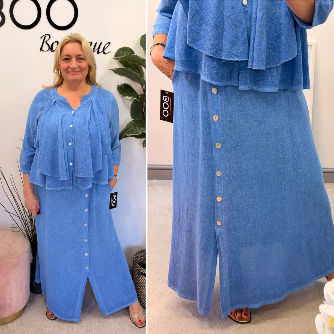 Ladies Fashion Teabag Linen Maxi Skirt - pink, blue, turquoise, beige, white, lime