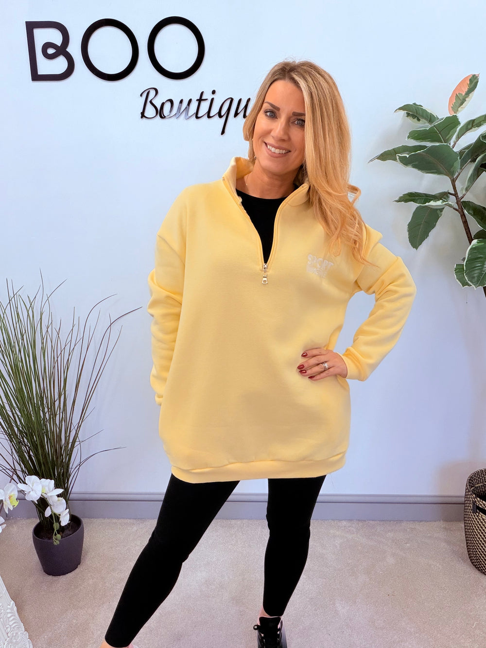 LADIES FLEECE LINED LONG SWEATSHIRT TOP - LEMON, MOCHA & KHAKI