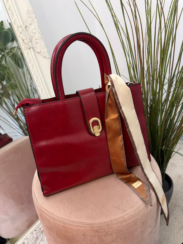 Ladies Fashion Stylish Scarf Handbag - black, brown, tan, & red