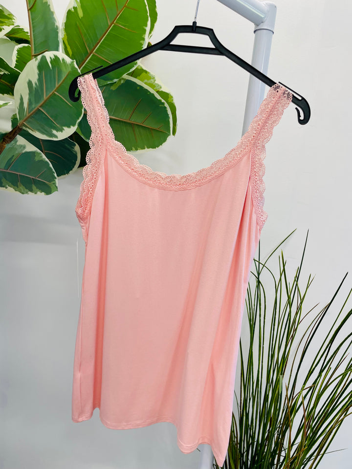 LADIES LACE EDGE SUMMER CAMI VEST TOP - 9 COLOURS
