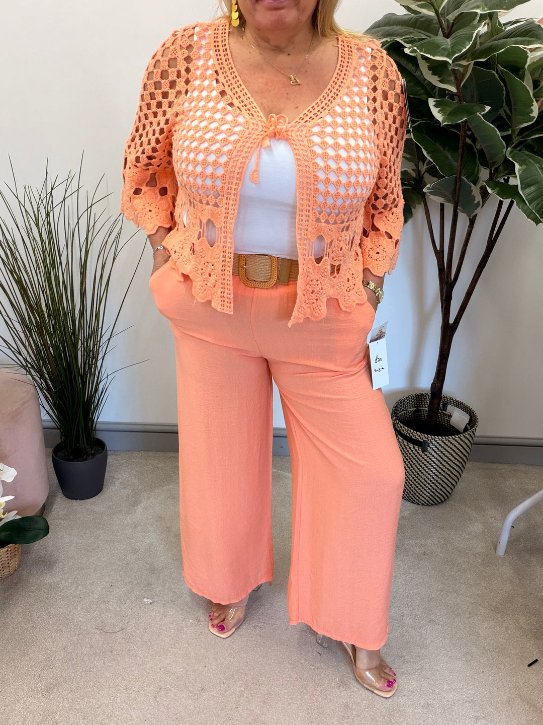 Ladies Fashion Wide Leg Trousers peach