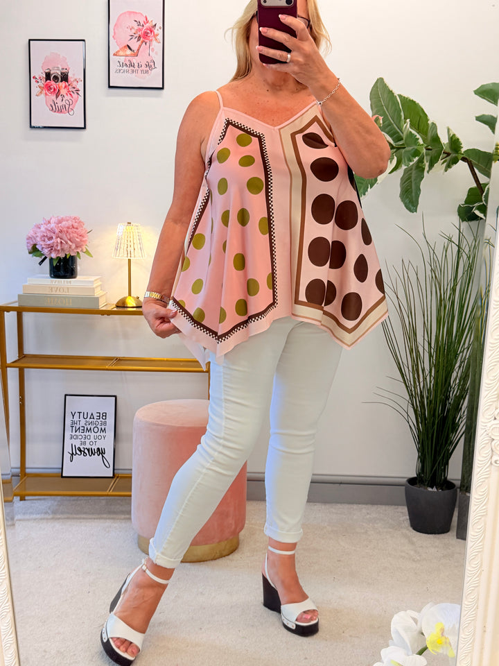 Satin Polka Dot Hankerchief Top - Pink, Khaki, Blue, Lemon