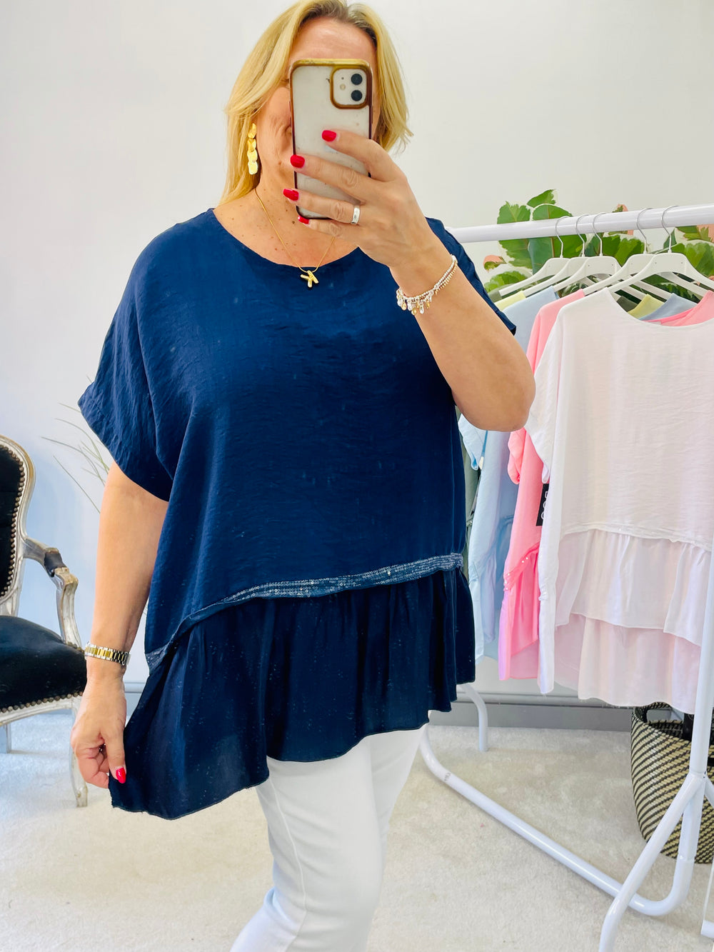 LADIES LOOSE FIT SILK EDGE LOOSE FIT SUMMER TOP - NAVY, PINK, LEMON, KHAKI, WHITE, BLUE