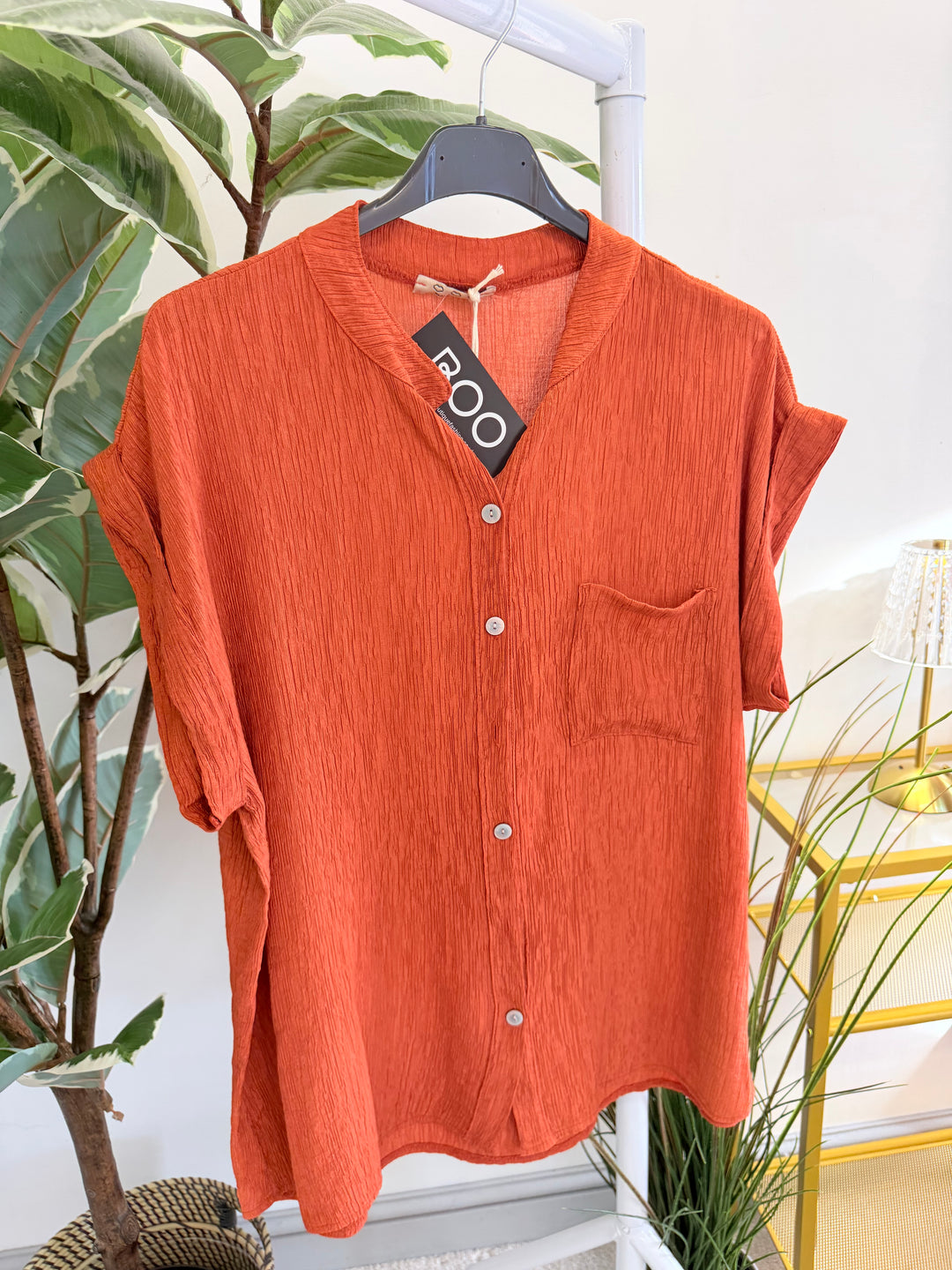 Ladies Non Crease Mandarin Blouse Shirt - Rust, Black, Lime, Orange