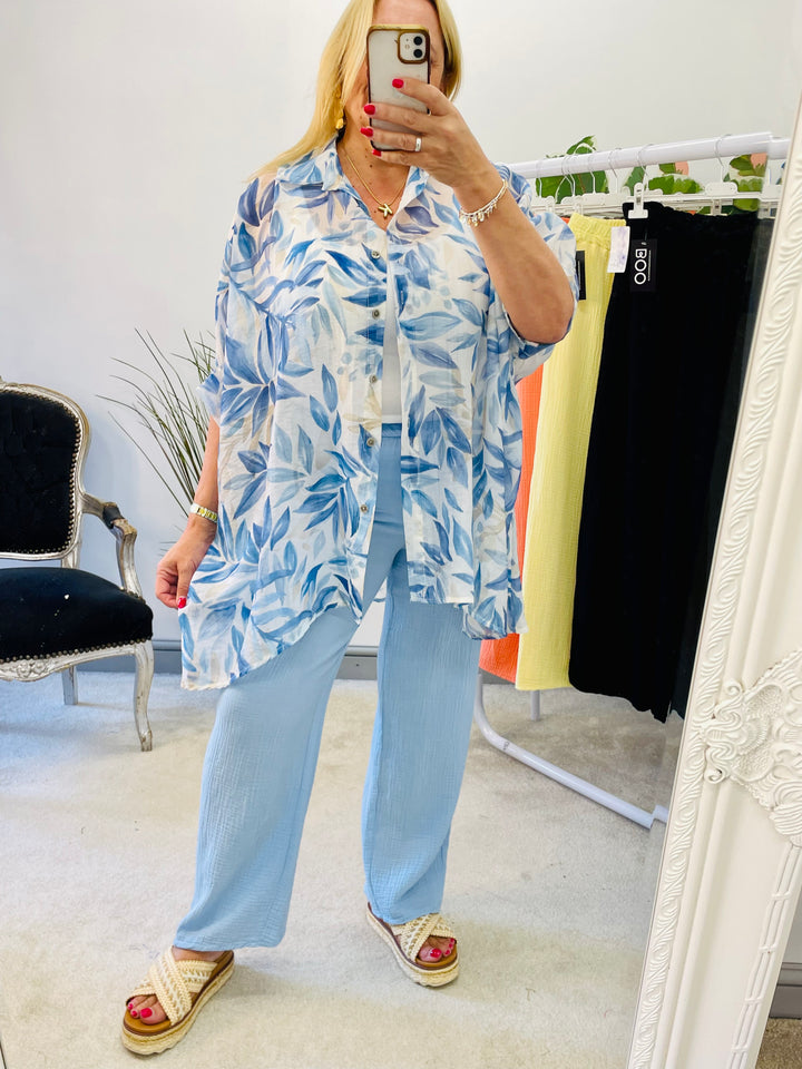 LADIES SUMMER CHEESECLOTH WIDE LEG PALAZZO TROUSERS