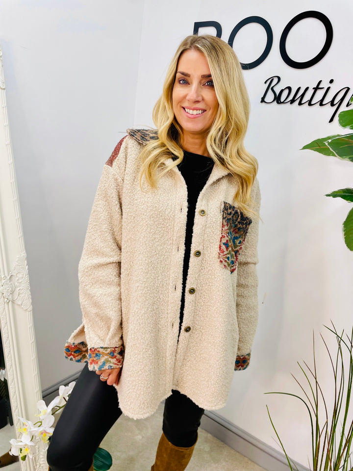 LADIES BEIGE BOUCLE JACKET SHACKET 