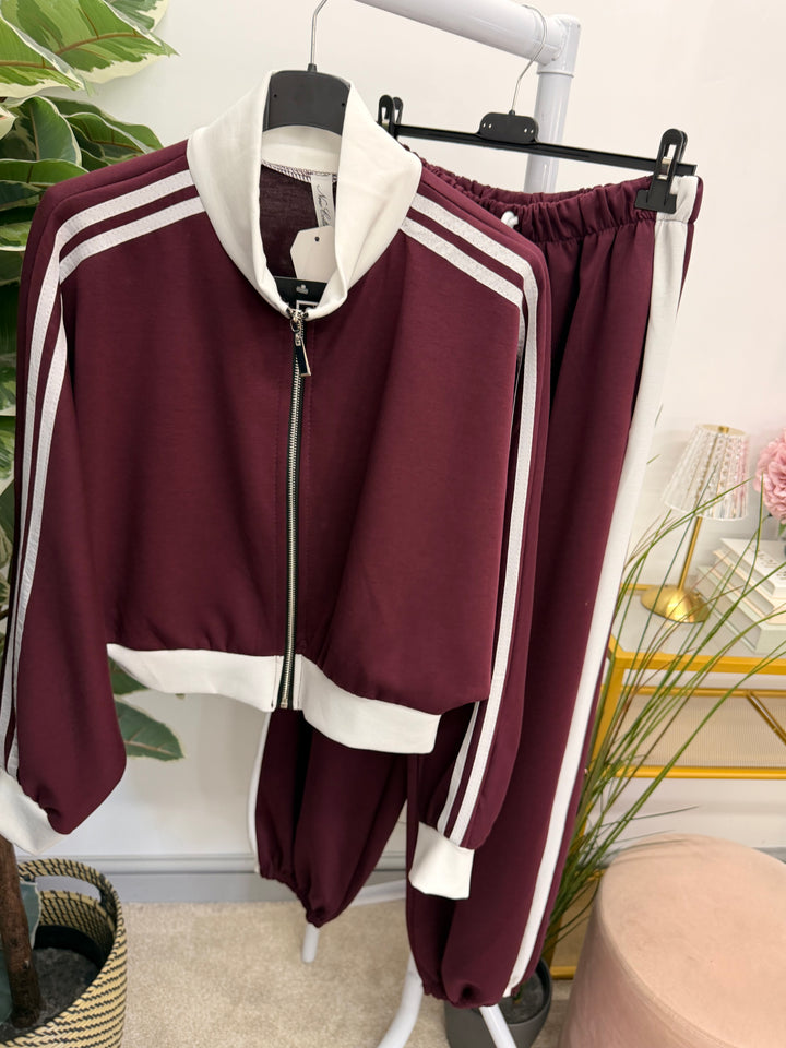Ladies Fashion Sports Luxe Scuba Trouser Co Ord - Navy, Wine & Brown
