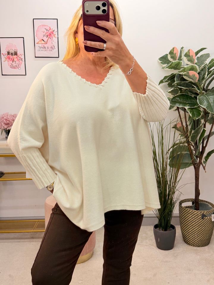 Ladies Fashion Oversize Slouch Jumper - Pink, Black, Beige & Brown