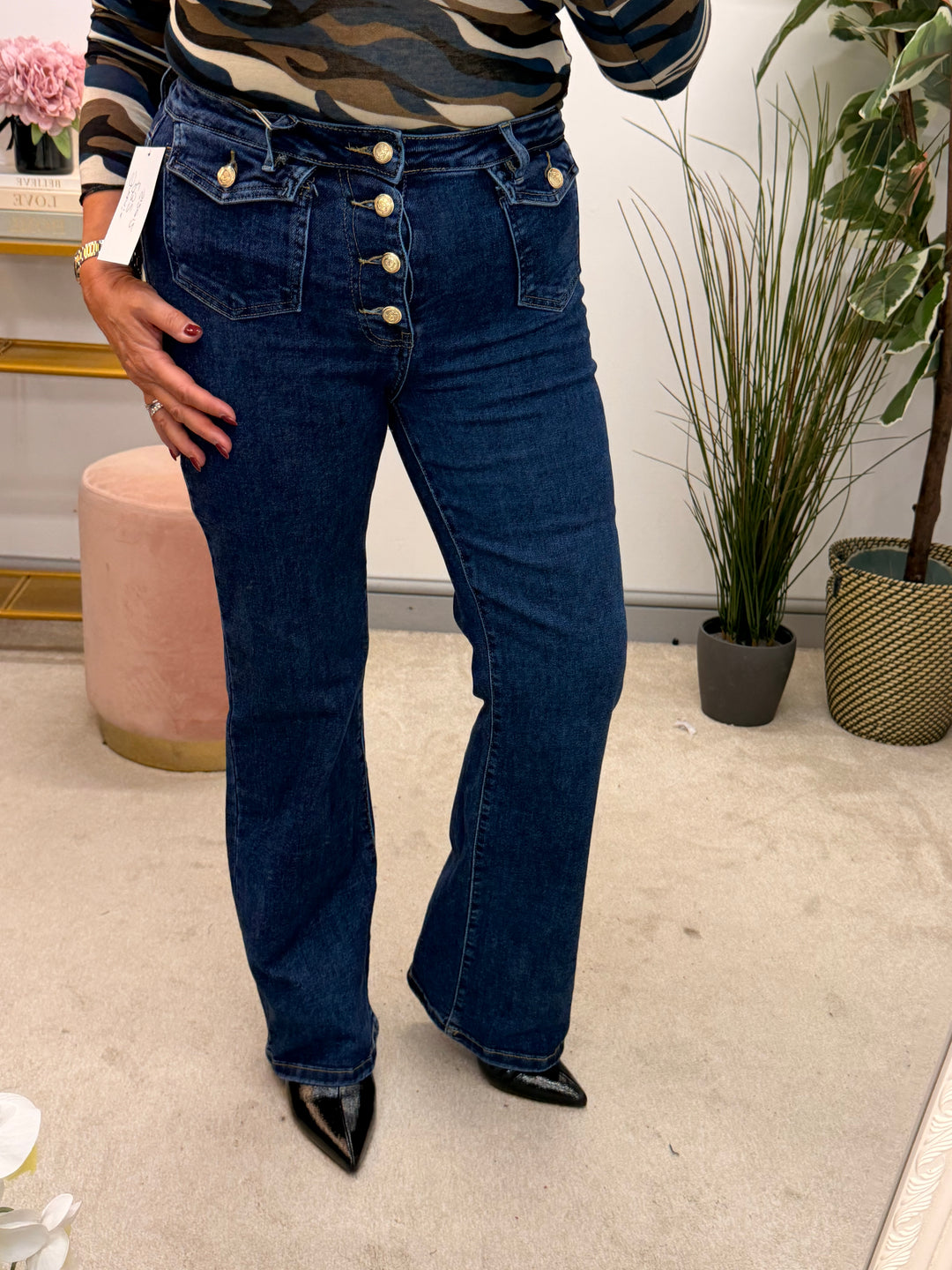 Womens fashion wide leg blue denim high waist jeans