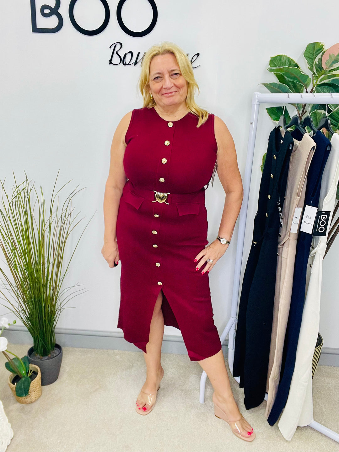 LADIES RIBBED KNIT FITTED MAXI DRESS - NAVY, BLACK, BURGUNDY, BEIGE & WHITE
